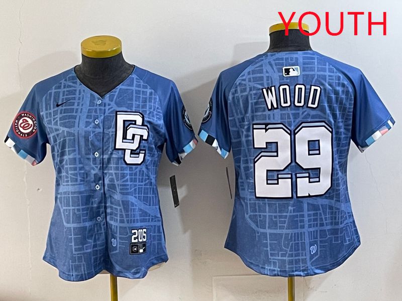 Youth Washington Nationals #29 Wood Blue Joint Name 2025 Nike MLB Jersey style 3